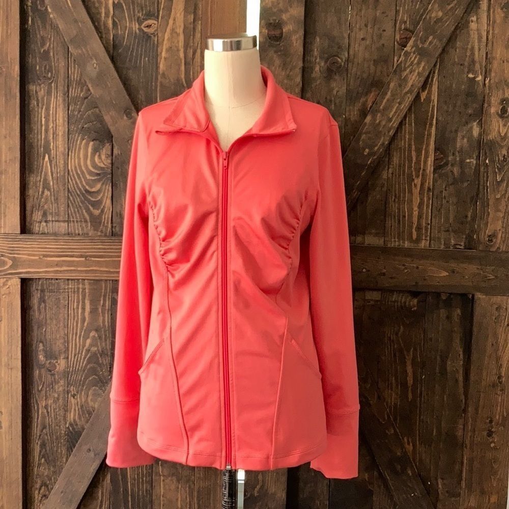 ZELLA Orange long sleeve collared front zip ruched stretch workout wear Jacket